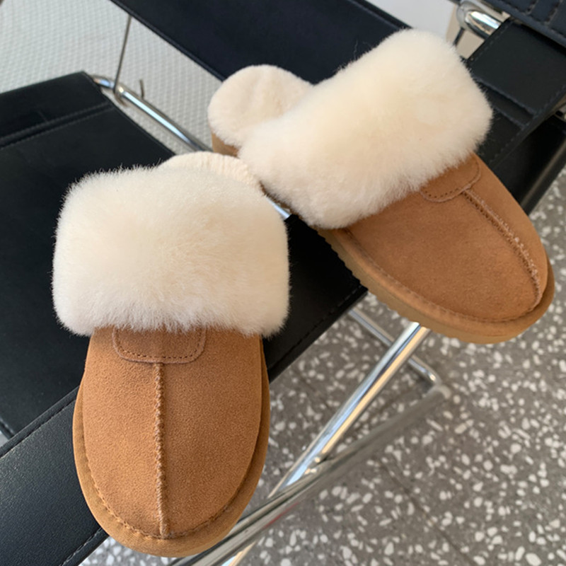 秋冬千颂伊同款纯羊毛棉拖女男雪地靴包头拖鞋防滑保暖居家鞋外穿