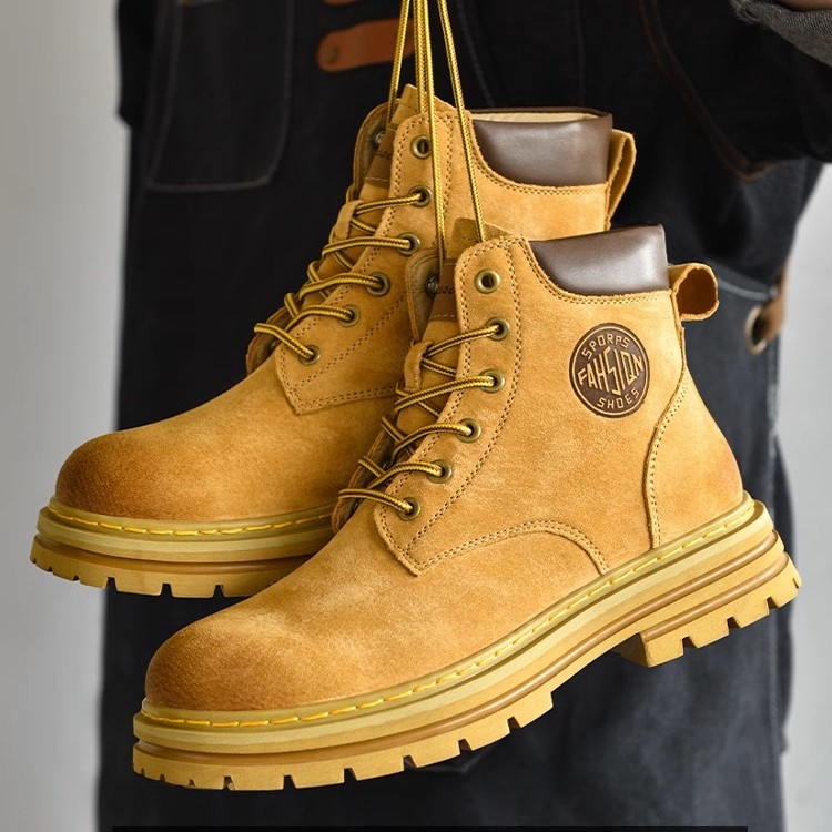 【头层猪皮】马丁靴男女款厚底工装英伦风增高户外登山鞋翻毛皮靴子