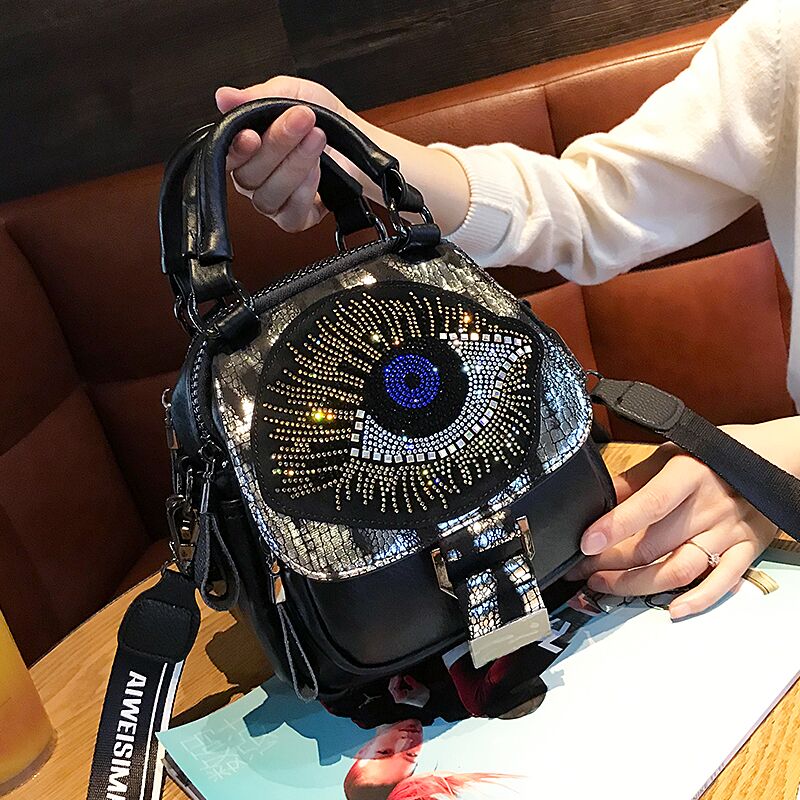 新款2025百搭烫钻真皮双肩包女包小包包个性软皮背包单肩斜挎包潮