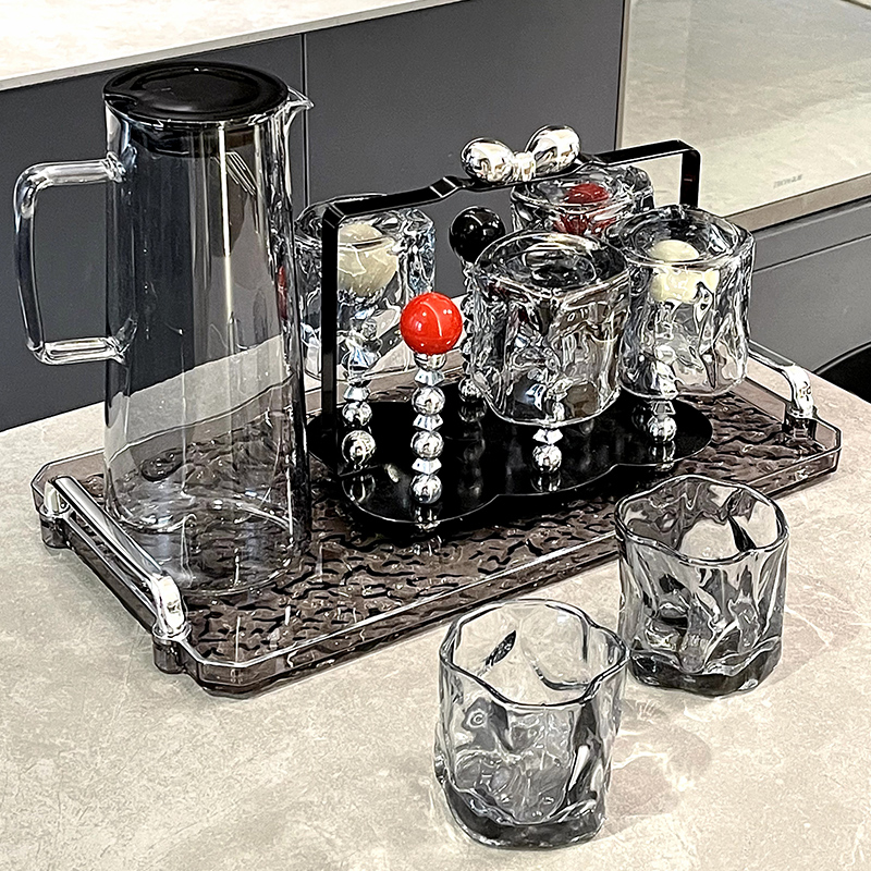 水具套装高级感扭扭玻璃杯家用喝水杯客厅耐高温茶杯待客杯具套装