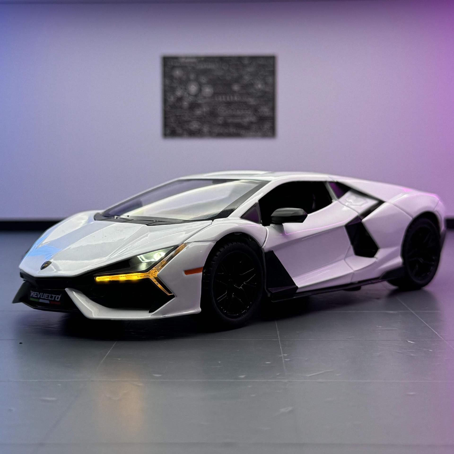 潮玩合金汽车模型1:24兰博基尼大牛灯光音效回力开门儿童玩具跑车