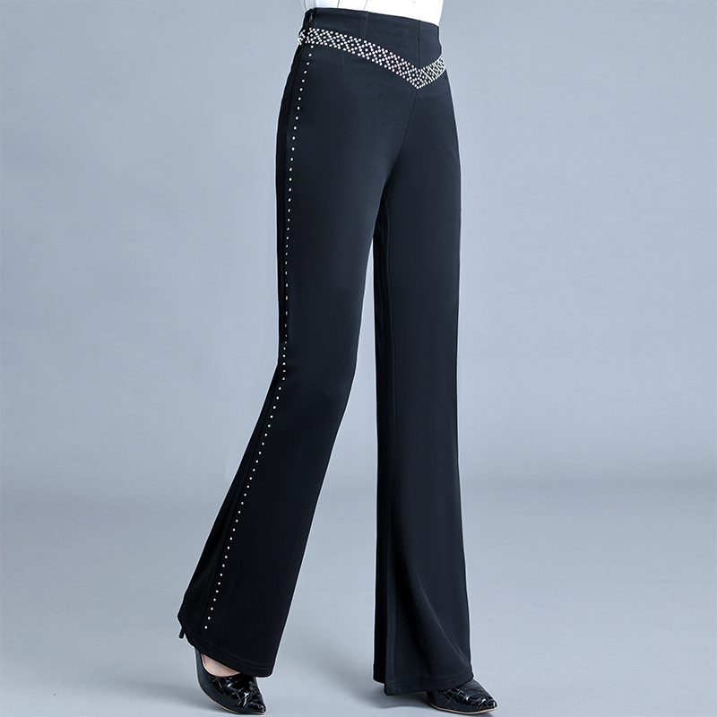新款拉丁舞广场舞裤服装摩登舞高腰烫钻国标舞吉特巴水兵舞演出裤
