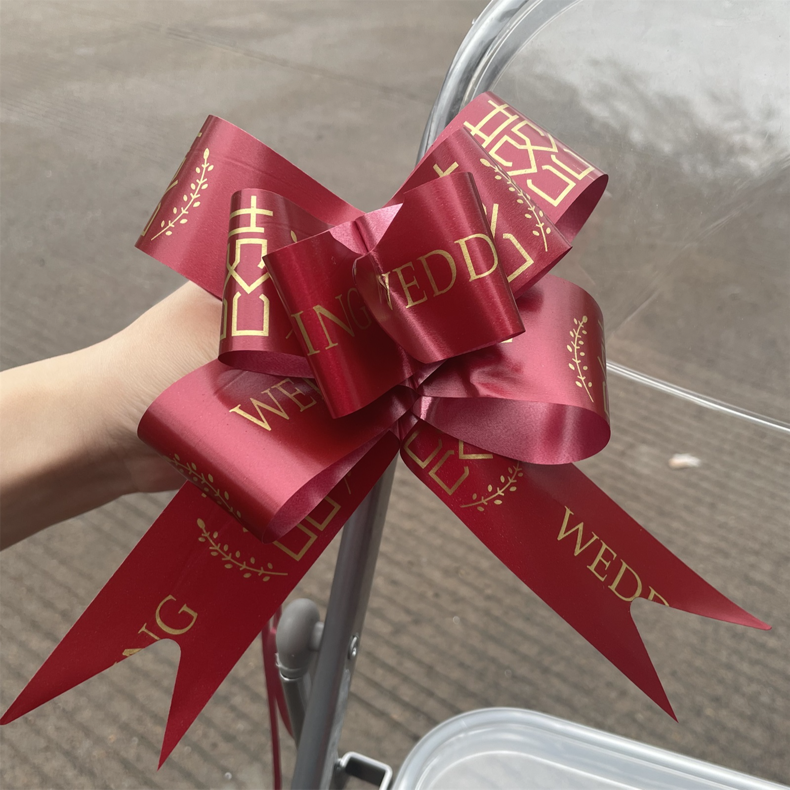 婚车喜字拉花 金线手拉花 婚礼花车布置 花店用品 花艺包装材料