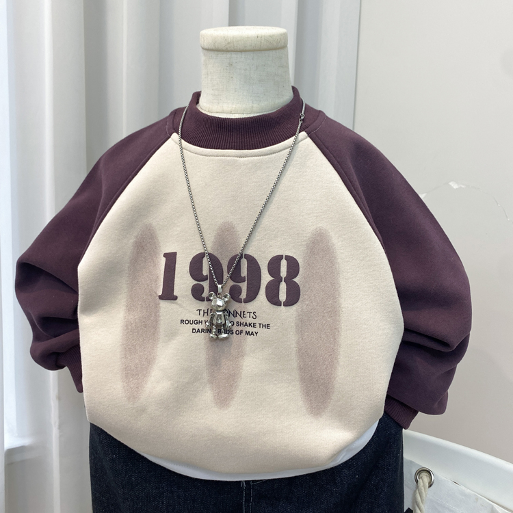 加绒儿童上衣男童卫衣春秋款2025新款宝宝衣服圆领中童小童男孩潮