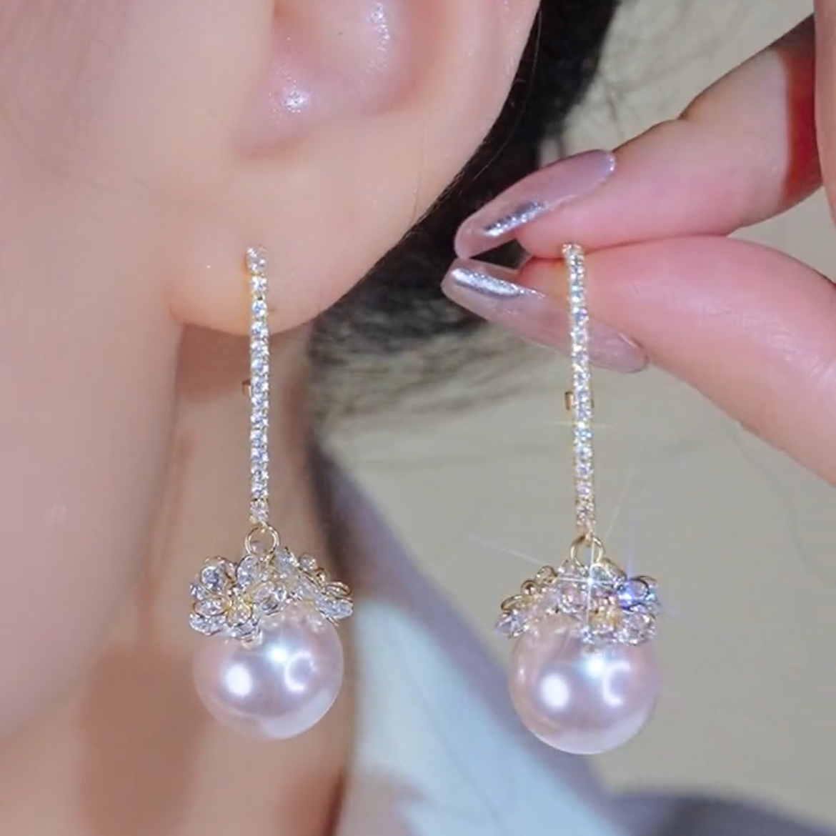 铜合金耳饰 1476花开花落气质百搭轻奢时尚吊坠耳环