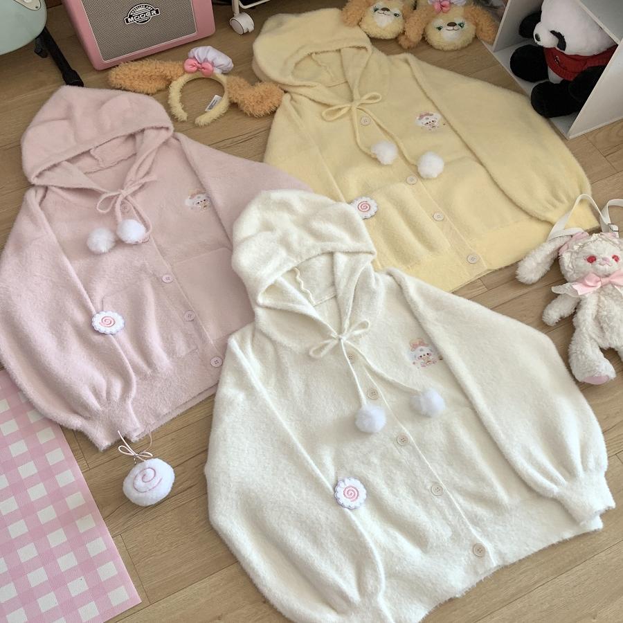 原创日系甜美可爱软糯毛茸茸连帽兔耳朵外套女仿水貂毛加厚毛衣女