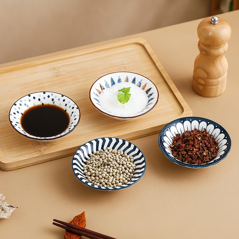 3.8英寸调味碟四个装 家用陶瓷釉下彩酱料碟子（9.5cm）油醋碟网红