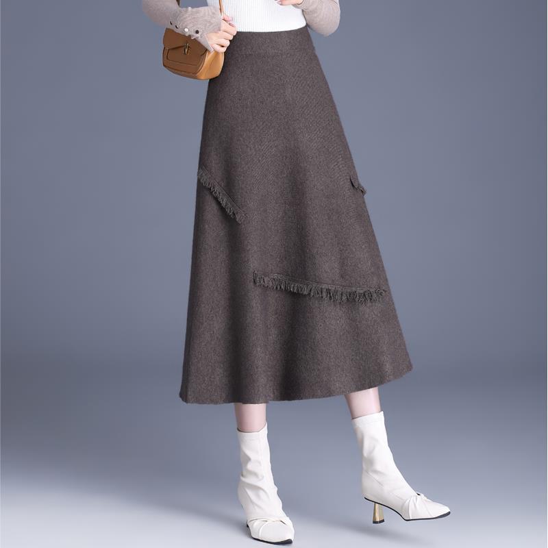 毛线裙针织半身裙秋冬女2024新款高腰显瘦大摆裙长裙冬裙加厚裙子