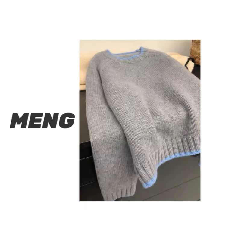 【梦汝金系列~羊羔绒】【至简】超细腻小山羊绒 圆领拼色羊绒衫