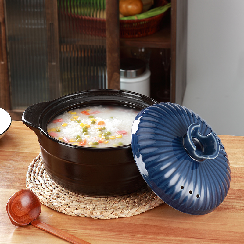 孟垣3.8L海军蓝砂锅家用燃气煤气灶专用大容量陶瓷工艺锅煲汤炖锅