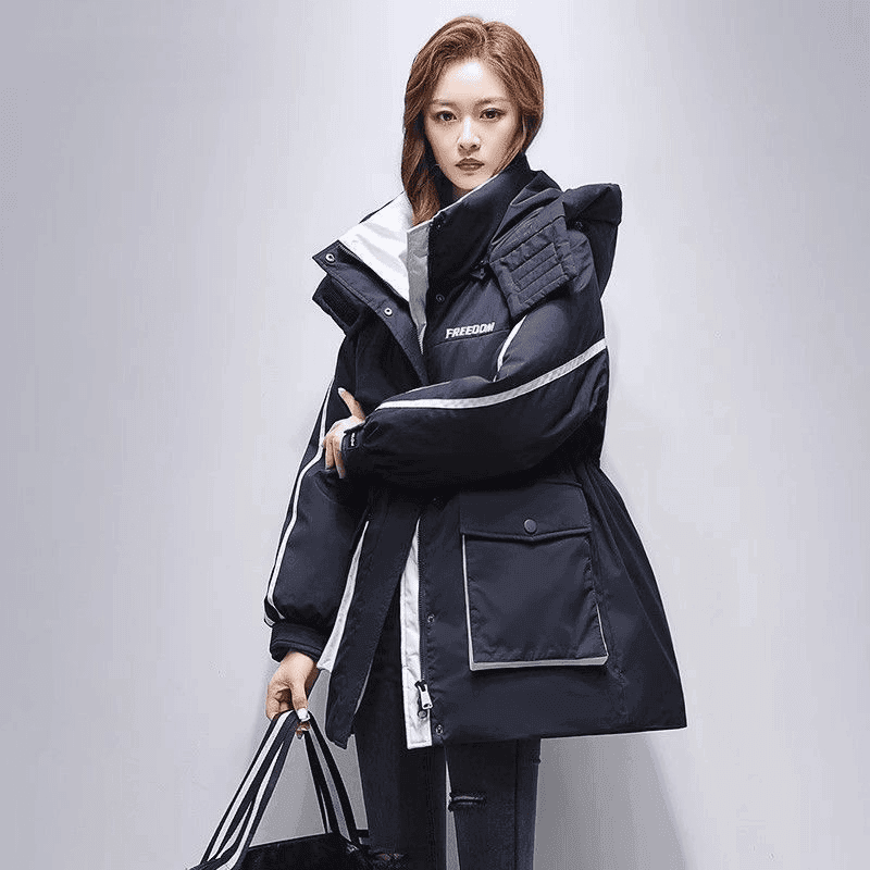 2025时尚气质冲锋衣棉服女中长款冬爆款韩版收腰显瘦派克棉服外套