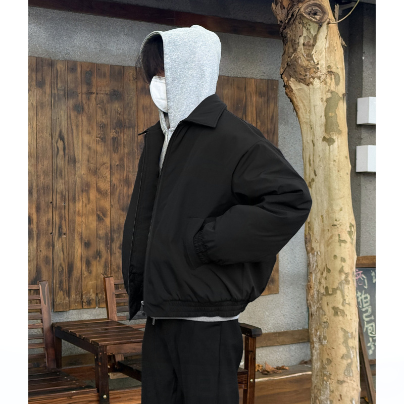 黑色cleanfit短款夹克男生春秋三防翻领美式休闲飞行翻领痞帅外套