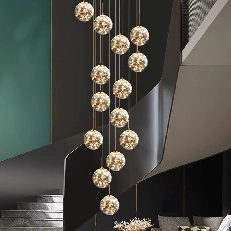 满天星楼梯灯长吊灯旋转复式楼现代简约轻奢别墅loft公寓客厅吊灯