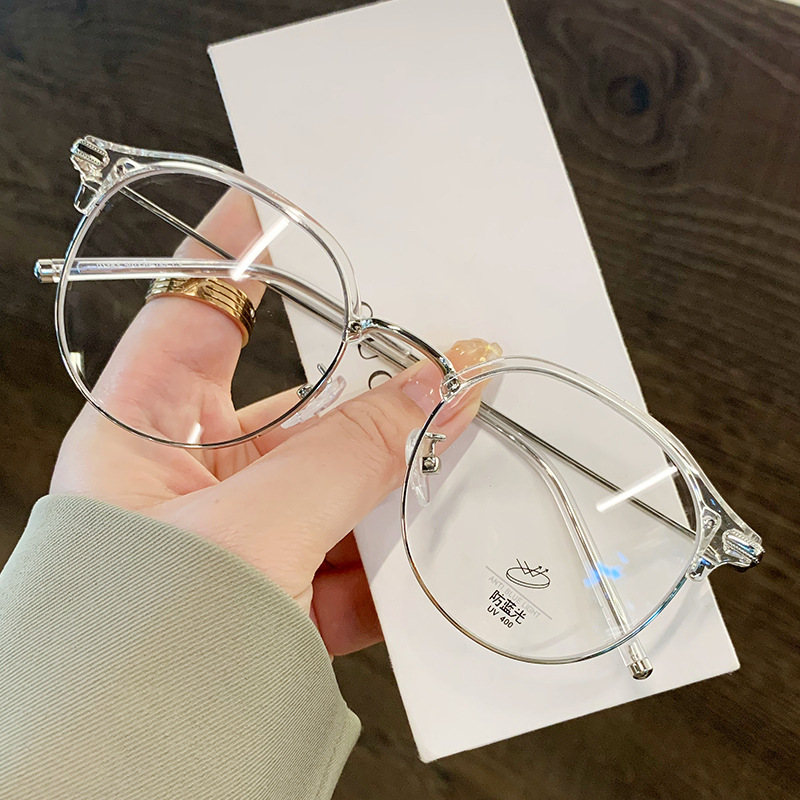半框眼镜防蓝光近视可配度数斯文眼镜框女透明韩版素颜神器潮