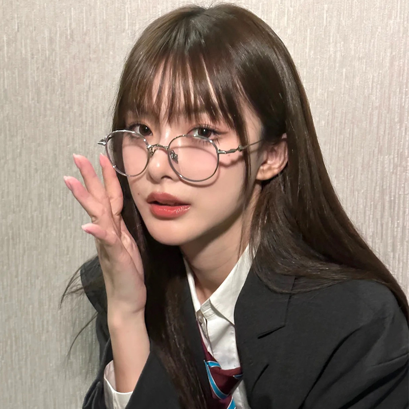 时髦好物韩版眼镜框女2024新款金属可配度数近视防蓝光圆框眼镜EP