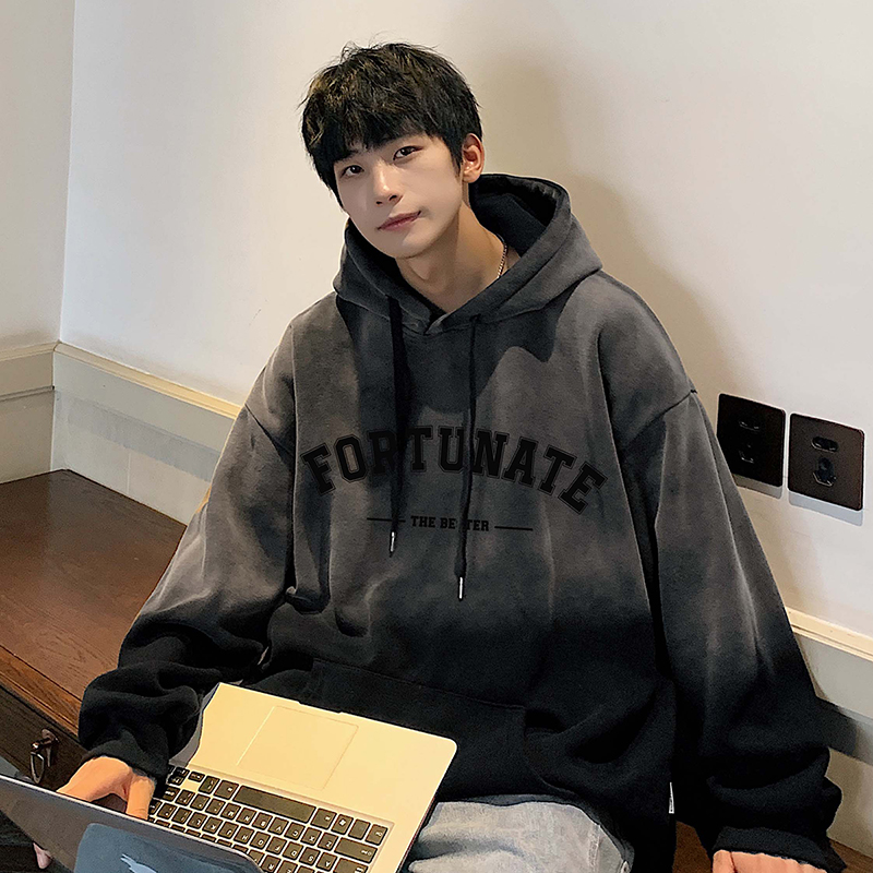 重磅扎染渐变卫衣男秋冬季潮牌oversize美式复古高街宽松连帽外套