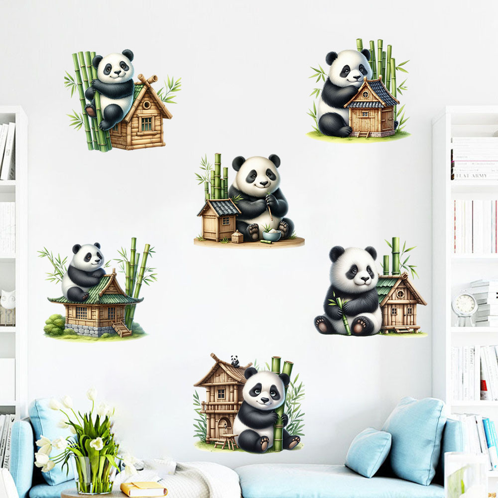 补洞遮污新款熊猫吃竹子小屋自粘墙贴画客厅卧室走廊装饰画KSG-68