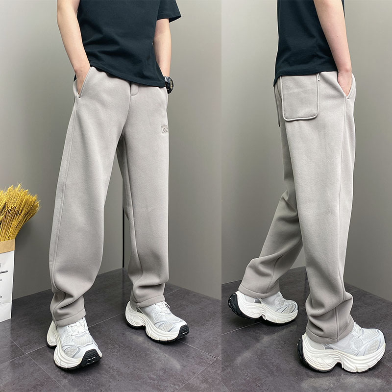 宽松时尚网红同款休闲裤2025冬季加绒韩版保暖卫裤个性刺绣直筒裤