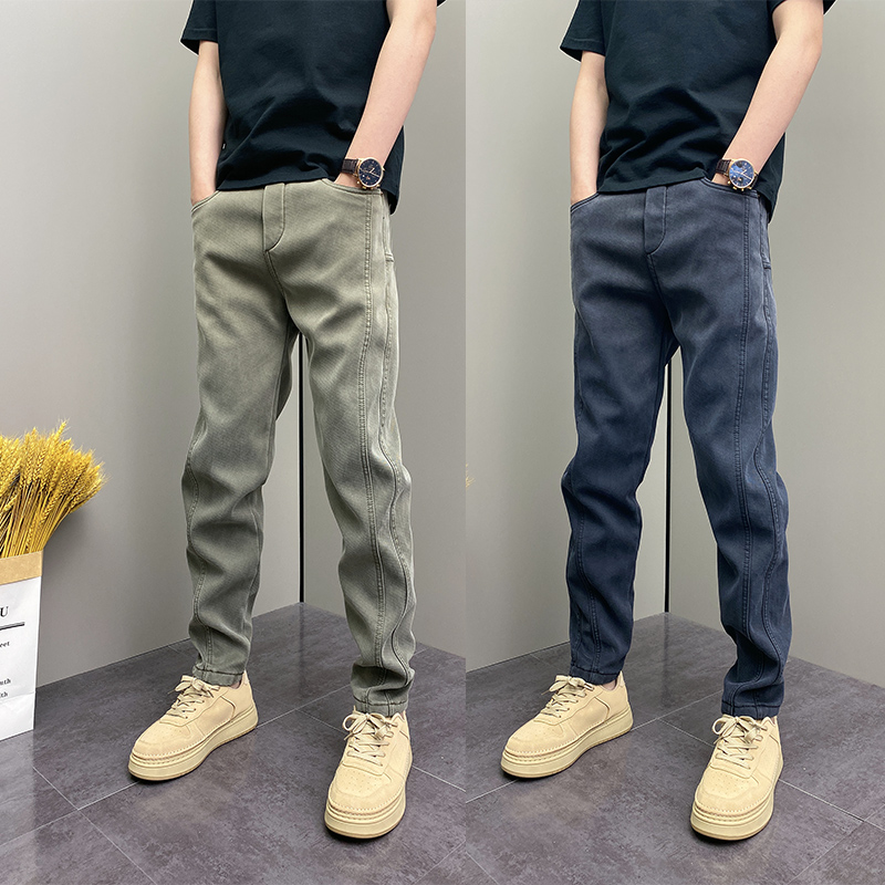 2025秋冬原创爆款休闲裤潮流韩版水洗渐变牛仔裤痞帅修身小脚裤男
