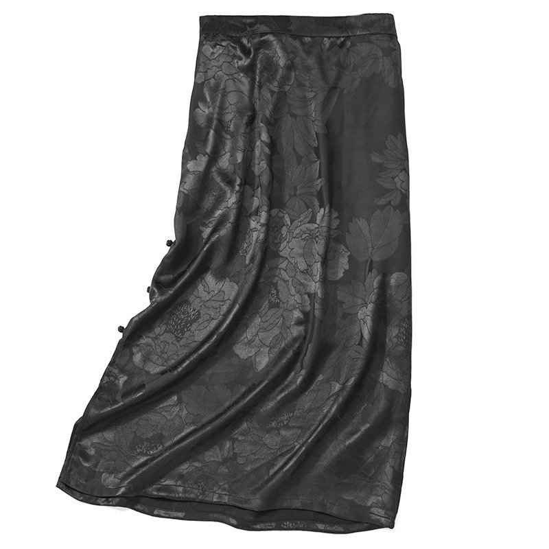 牡丹包臀裙！皮子重锻盘扣香云纱女神裙！100%桑蚕丝半裙dz063