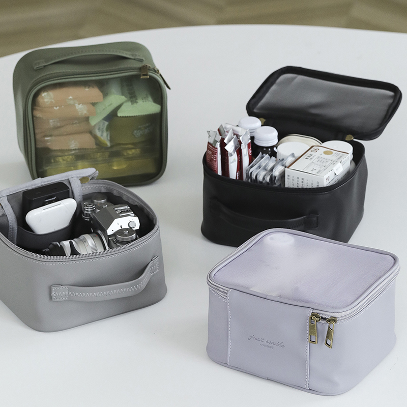 PURELIFE原版可视网纱手提化妆品零食相机器材绿研学杂物大收纳袋