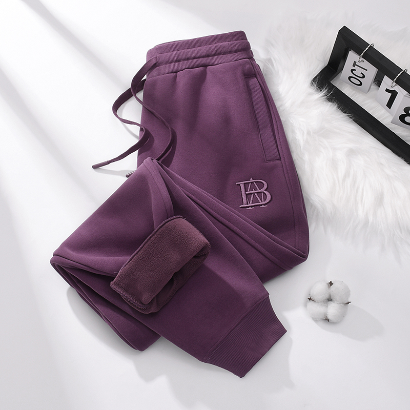 高端茄紫色运动裤女士春秋款舒适小脚跑步外穿宽松显瘦休闲卫裤