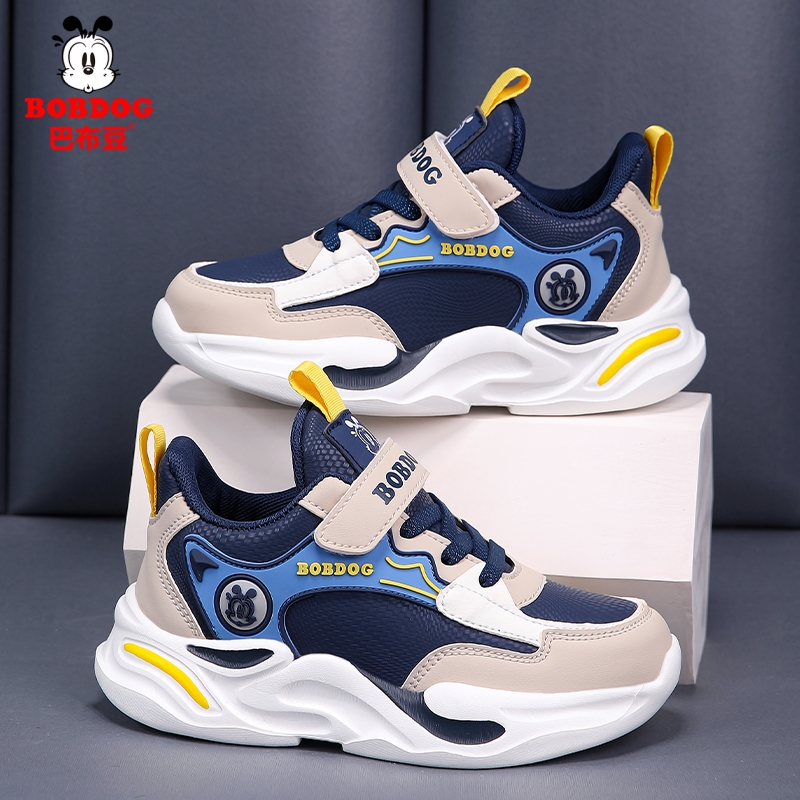 巴布豆童鞋男童运动鞋2025春秋新款皮面防水中大童小学生跑步鞋子