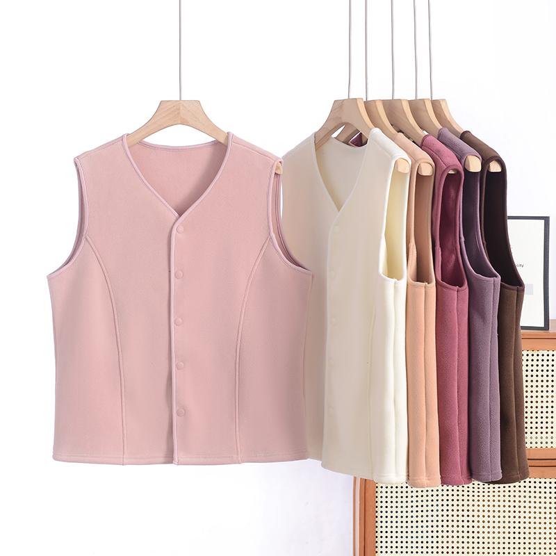 奥粒绒保暖马夹女秋冬季内搭单排扣V领大码加绒加厚马甲坎肩外套