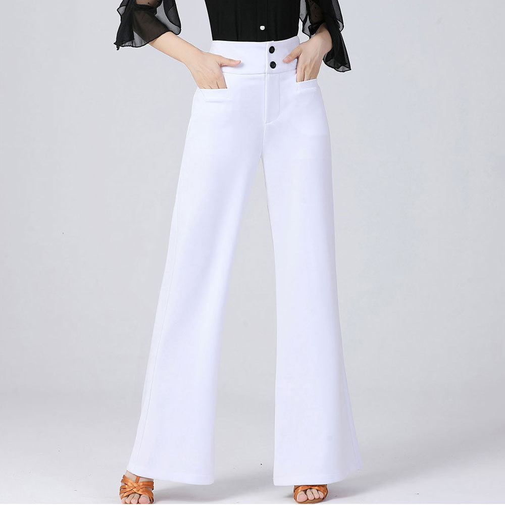 新款舞蹈裤子女摩登拉丁国标交谊广场吉特巴舞蹈训练表演裤阔腿