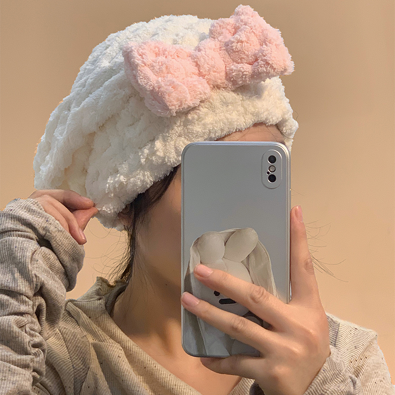 2024新款云朵格干发帽超强吸水速干可爱蝴蝶结加厚套头浴帽包头巾