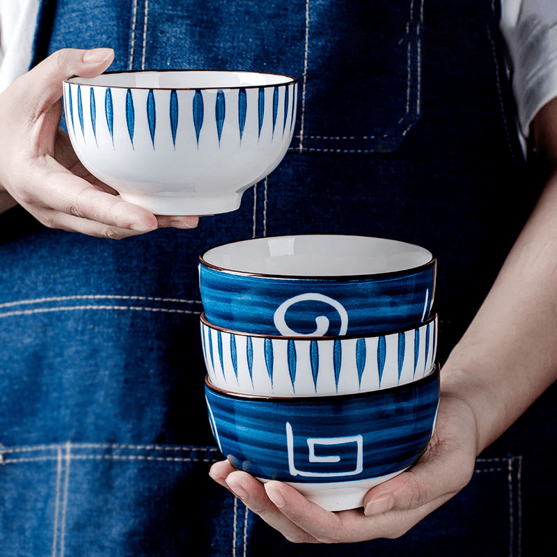 碗套装日式网红米饭碗千叶草甲骨文釉下彩碗具简约