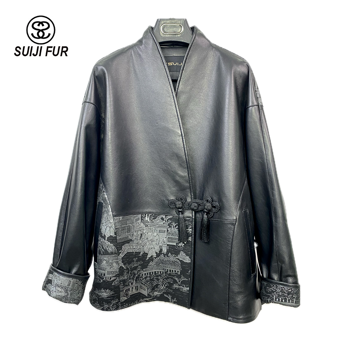 SUIJI/随机中式国潮气质时尚真皮绵羊皮衣春季百搭国潮皮衣女外套