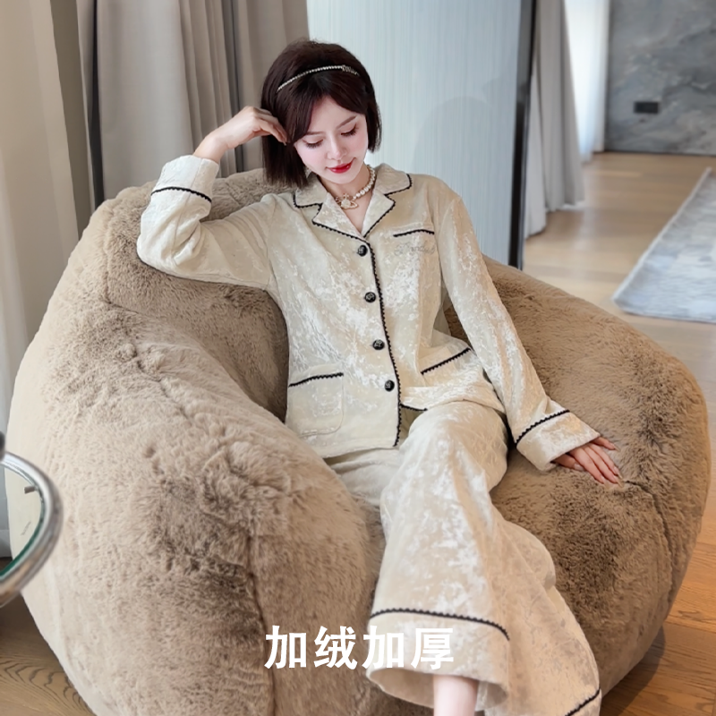 DIMDEVL/汀黛Q冰雪奇缘白色加绒保暖丝绒舒适冬款家居服睡衣女
