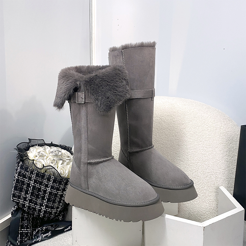 长筒雪地靴女冬季2025新款加绒加厚灰色东北大棉鞋高筒不过膝长靴