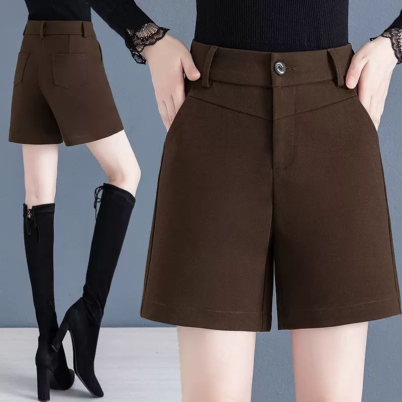 毛呢短裤女秋冬2025新款高腰宽松显瘦休闲直筒裤时尚修身外穿靴裤