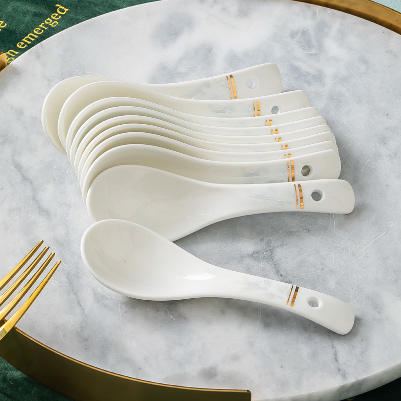 国色天香景德镇陶瓷汤匙家用吃饭喝汤调羹小勺子小汤勺10个装瓷勺