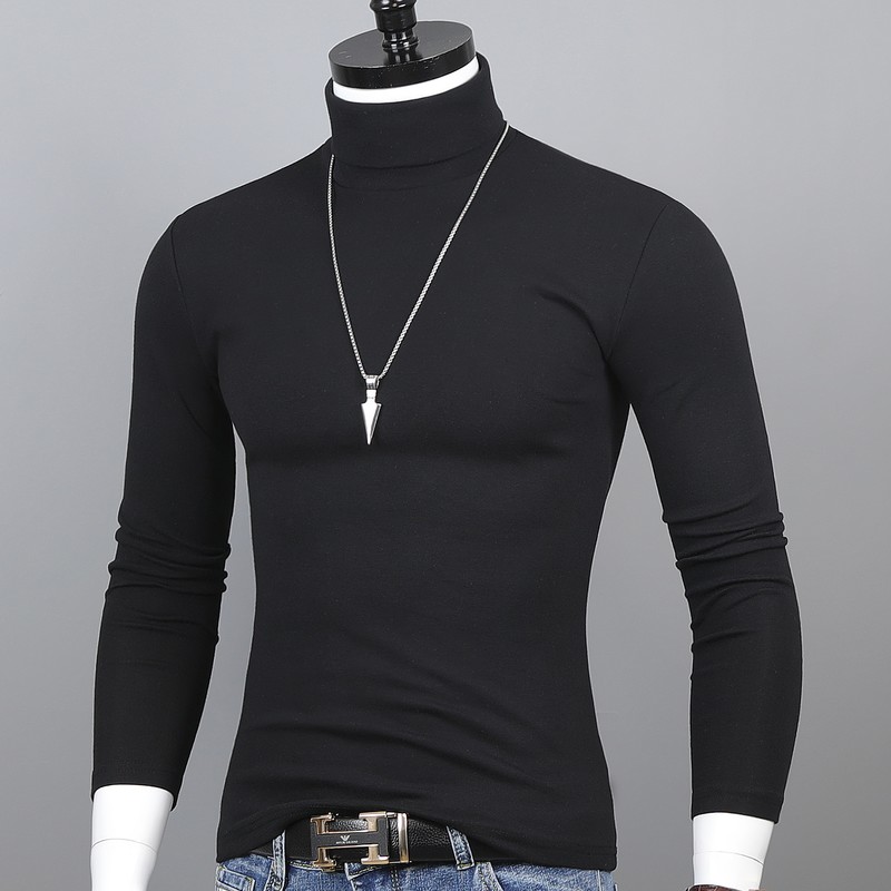 秋冬男装高领打底衫修身纯棉紧身保暖长袖t恤男士纯色内衣秋衣潮
