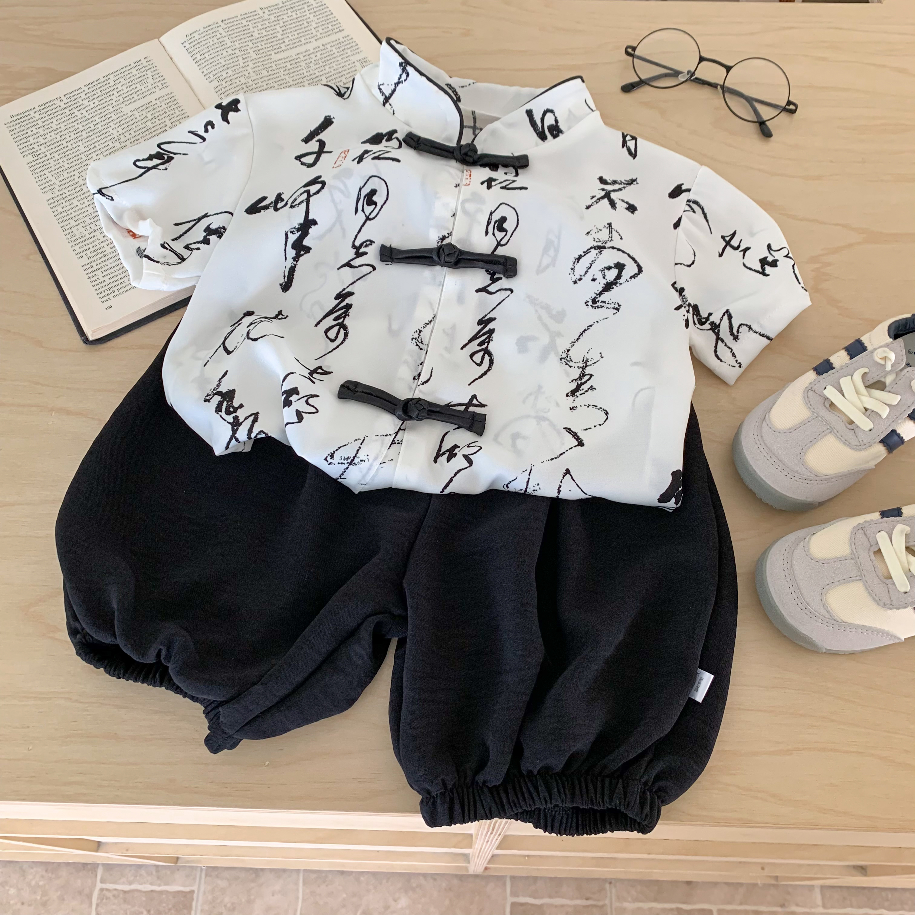 中国风男童唐装薄款儿童新中式两件套男宝夏季短袖汉服男童