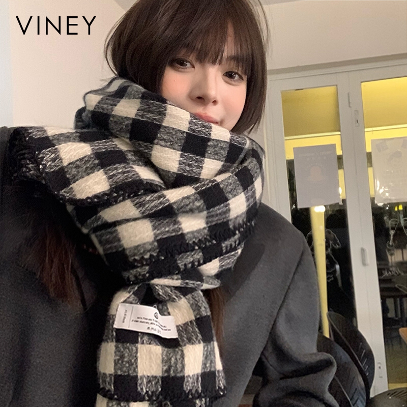 Viney围巾女冬季2024新款百搭高级感围脖加厚保暖礼物格子披肩潮