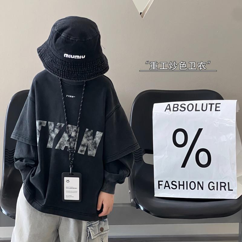 男童T恤长袖2025春装新款自制中童假两件上衣宝宝体恤儿童t打底