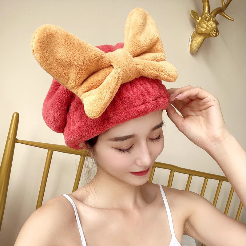 干发帽女超强吸水速干加厚2023新款蝴蝶结包头巾可爱浴帽洗擦头巾