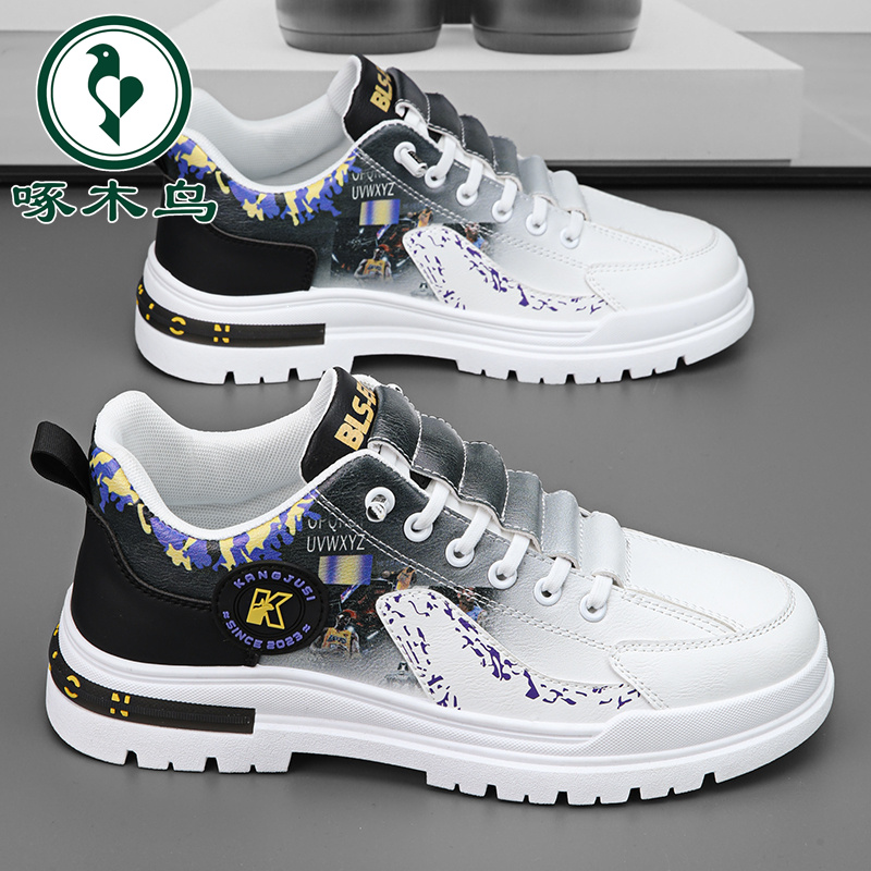 啄木鸟男鞋冬季新款一脚蹬休闲板鞋男士运动防滑小白潮鞋加绒棉鞋