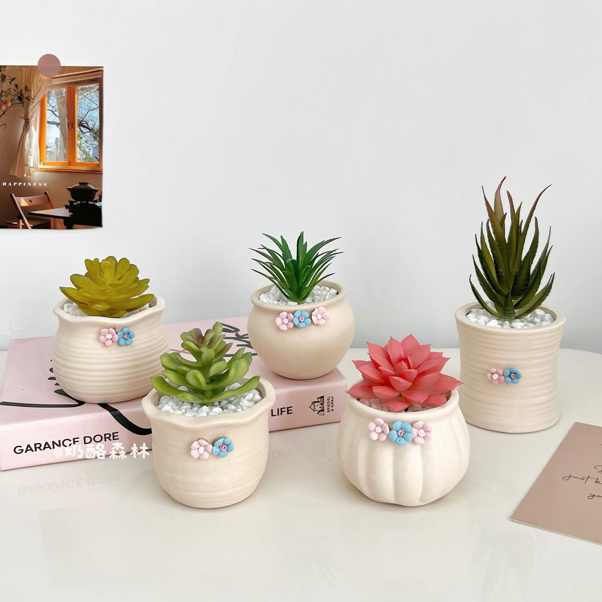 仿真多肉陶瓷花盆 绿植手工粗陶复古紫砂 创意园艺盆栽 简约透气