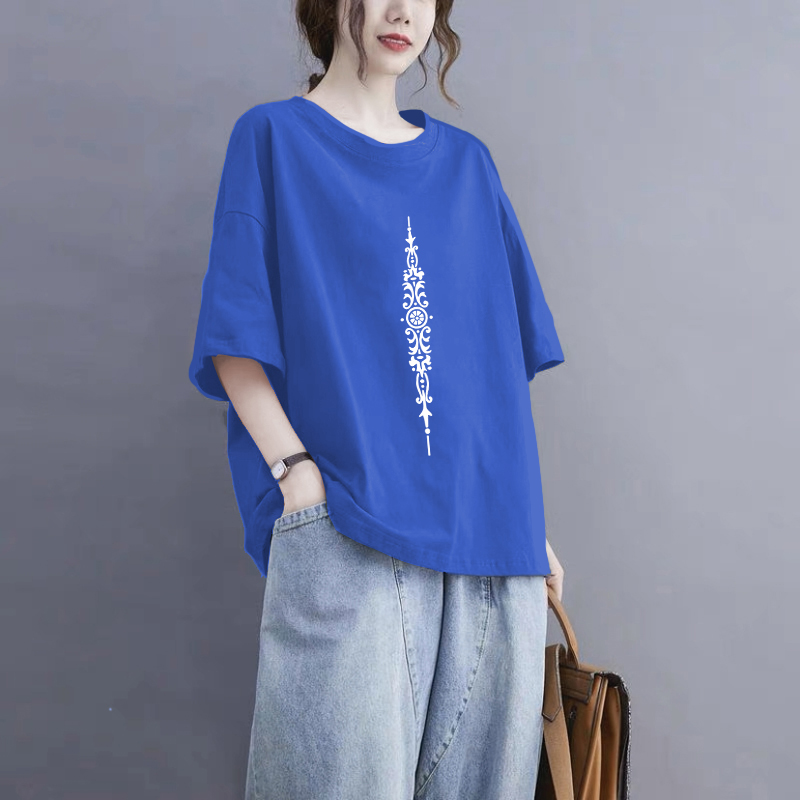 100%棉短袖T恤女夏季200斤大码显瘦宽松时尚休闲半袖洋气百搭上衣