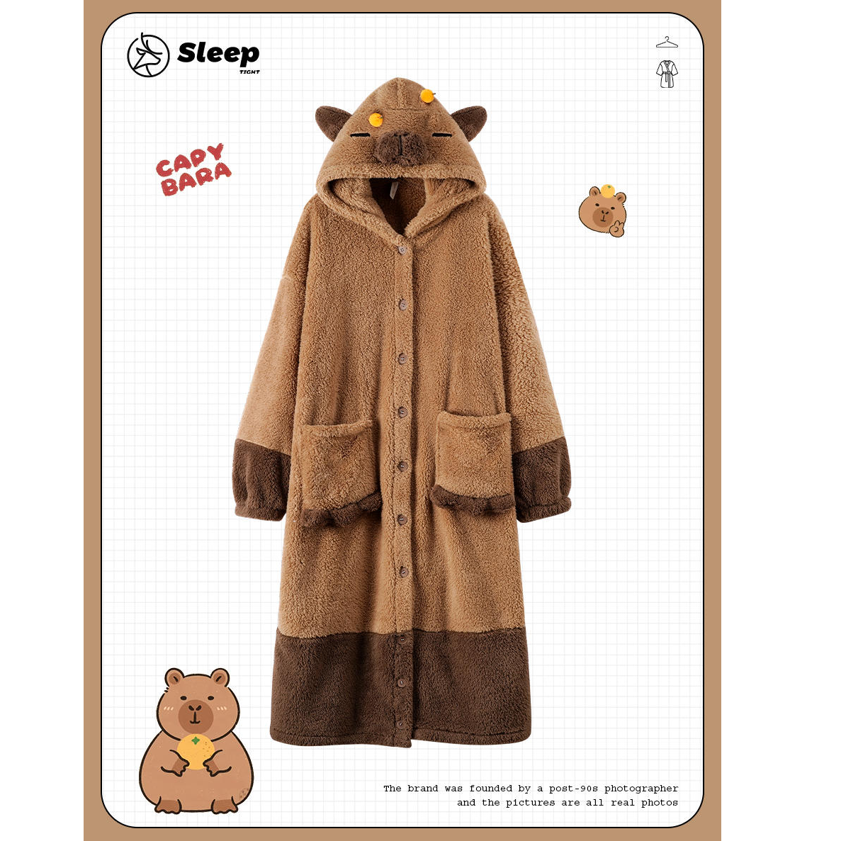 卡皮巴拉珊瑚绒睡衣女秋冬季连体睡袍水豚大码情侣加绒加厚家居服