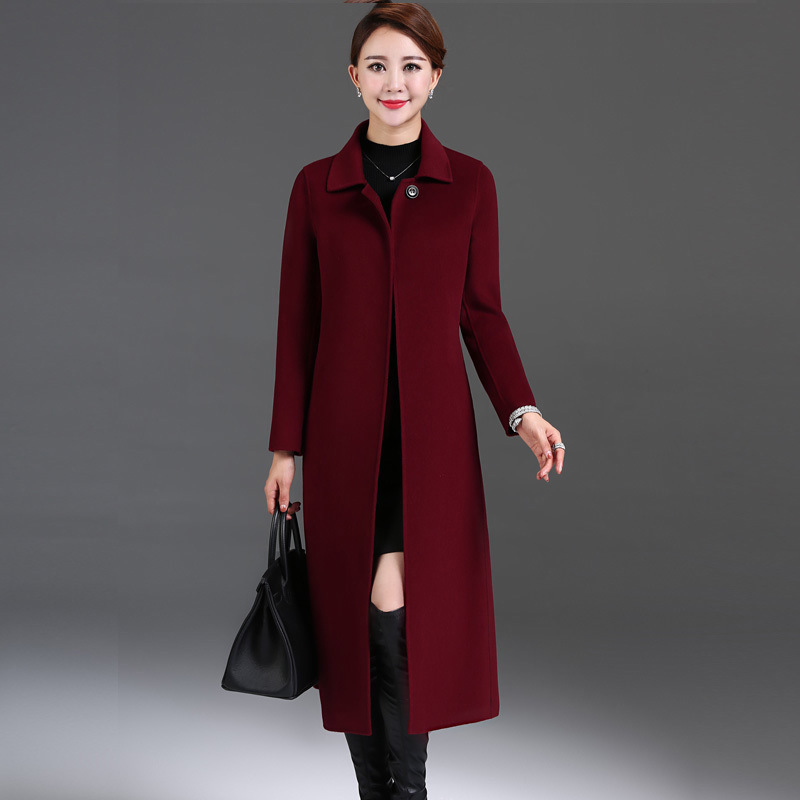 毛呢大衣女秋冬新款气质长款过膝厚款大衣中年羊毛呢外套女呢大衣