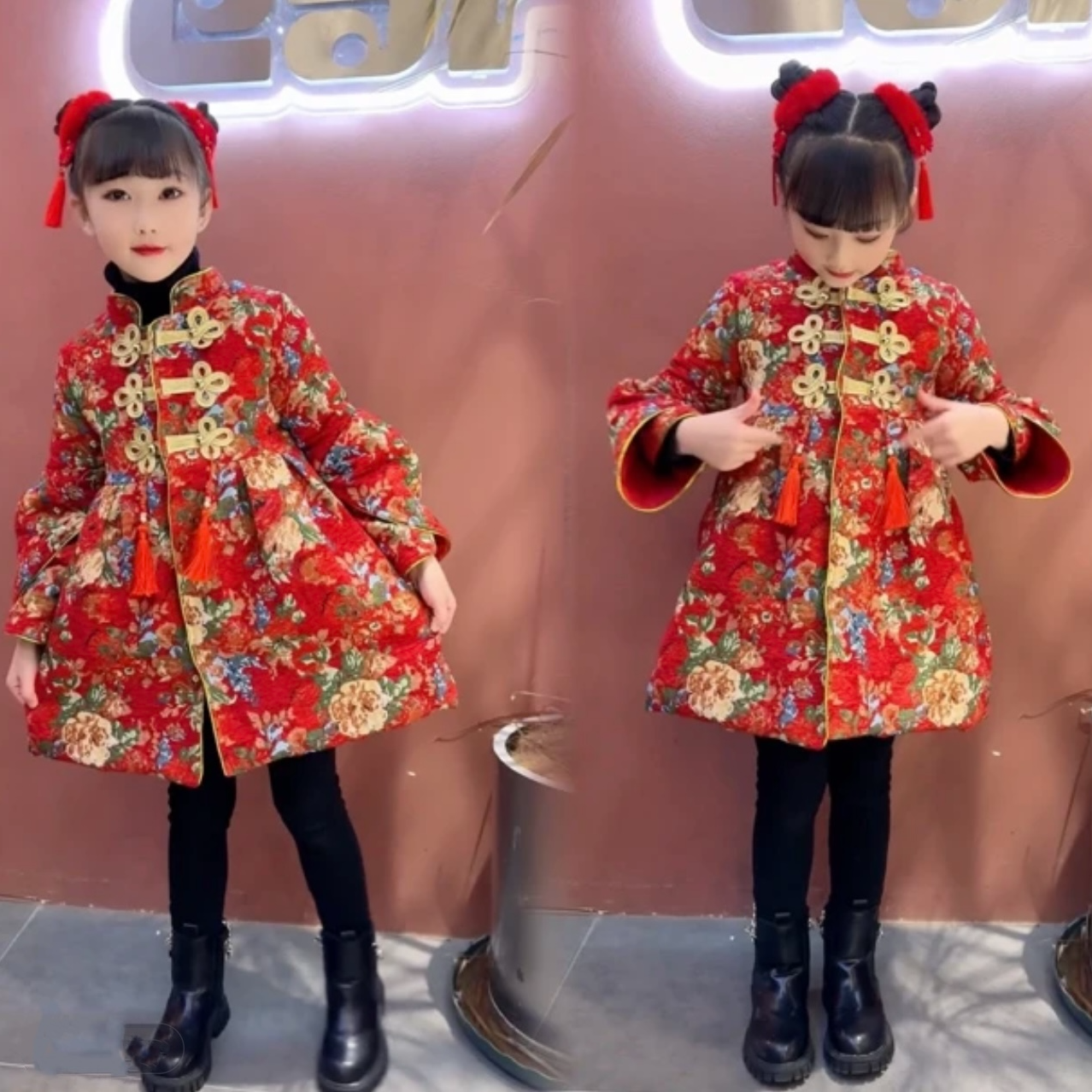 （唐装拜年服）2025女童夹棉拜年服冬季新年礼服唐装连衣裙国风棉服