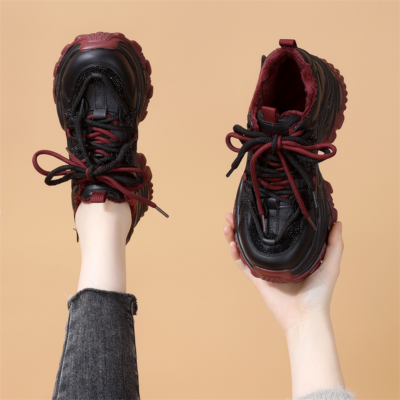 爆款软皮增高百搭老爹鞋女2025春秋新款水钻松糕厚底运动休闲鞋