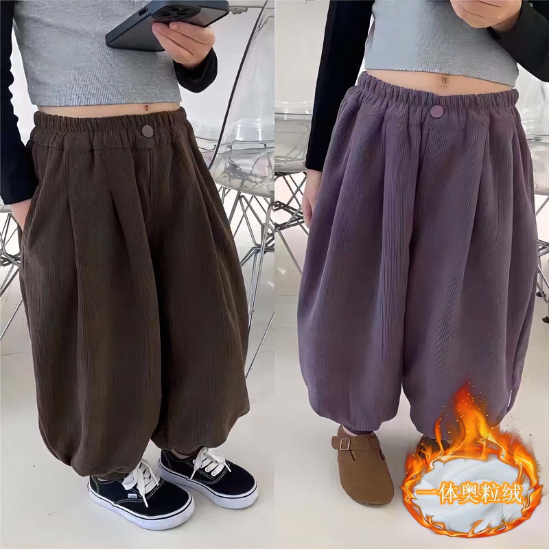 儿童秋冬一体绒裤子2025新款灯笼裤冬款松紧腰女童哈伦裤长裤外穿