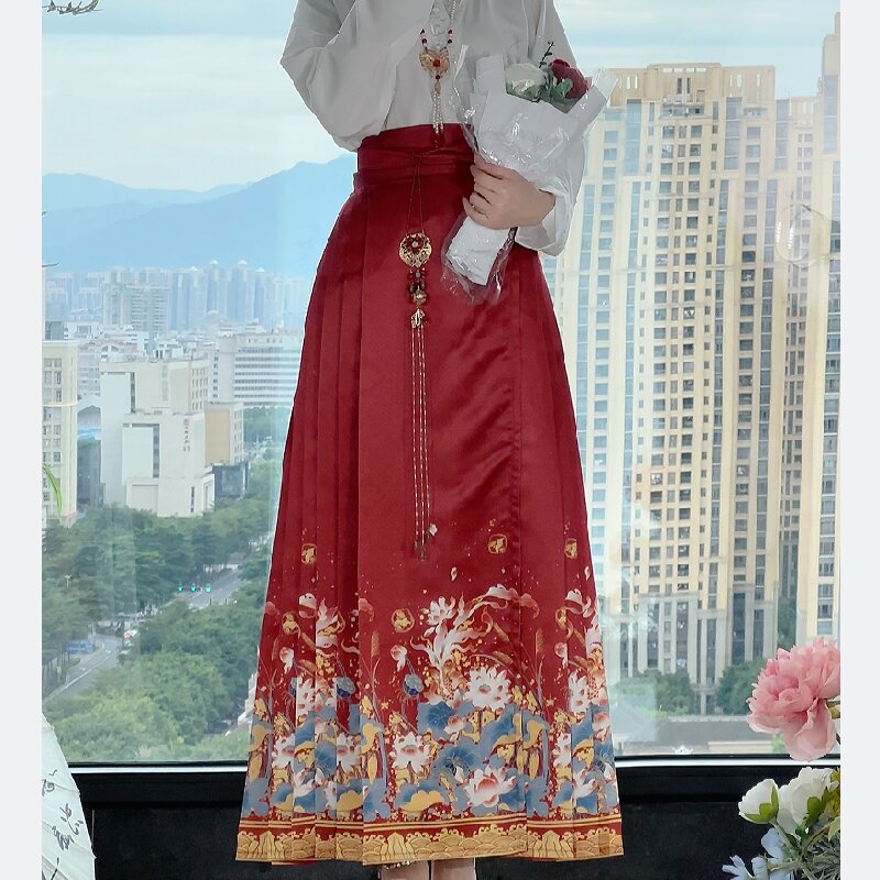 锦绣辞原创汉服女【莲年有余】明制中国风缎面日常古风马面裙秋冬